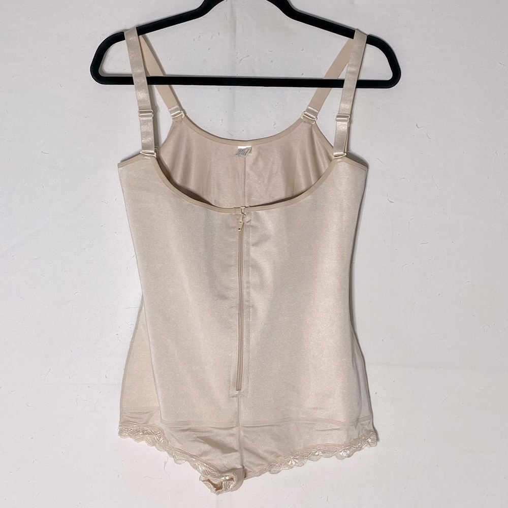 Nude Beige Spaghetti Strap Zip Front Crotchless Shapewear XL